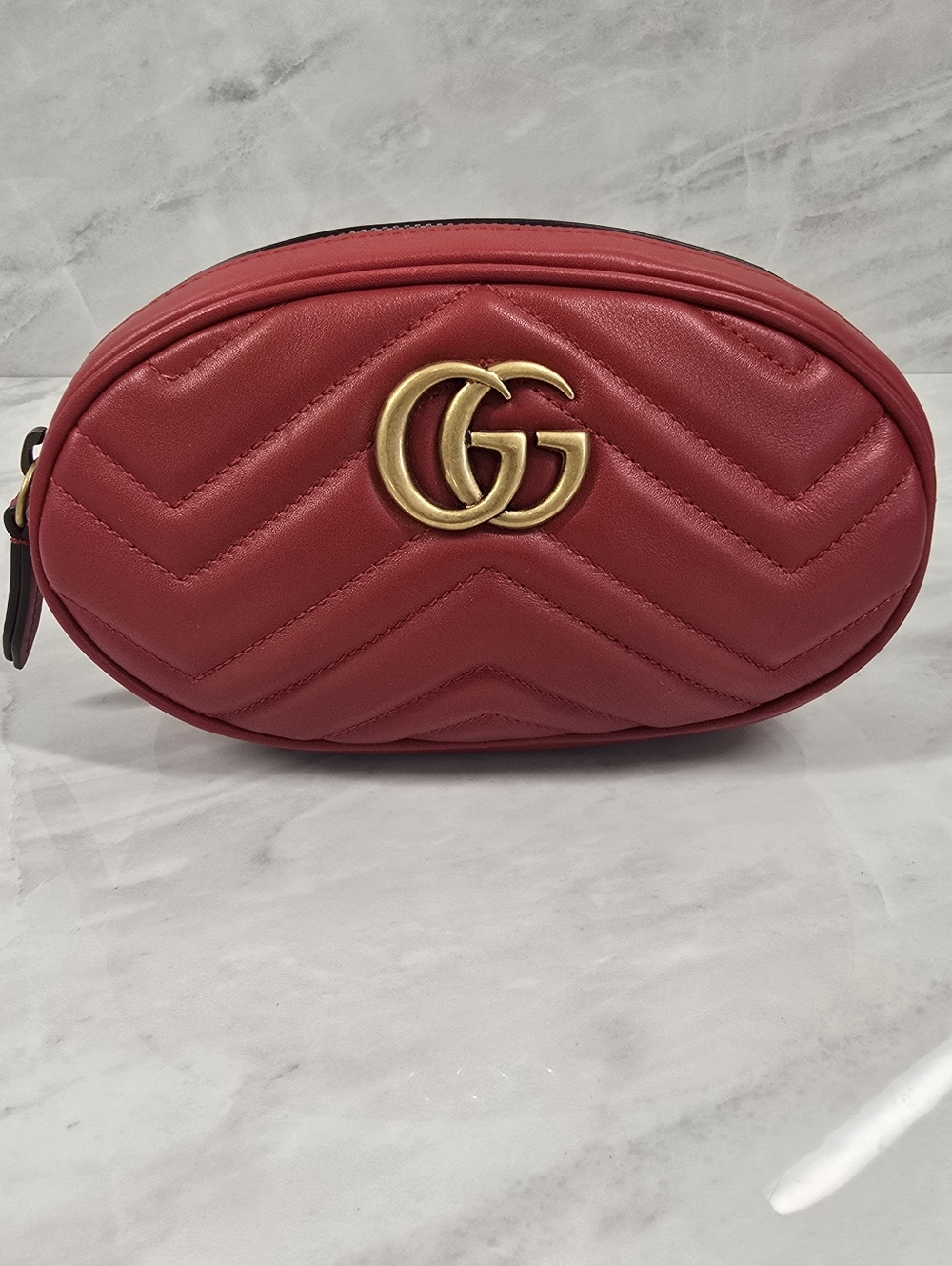 Gucci Red GG Marmont Quilted Leather Belt Bag